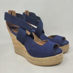 Tory Burch Sandals 8 Espadrille Wedge Platform Cork Criss Cross Peep Toe